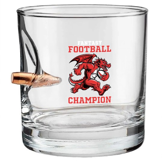 Funny Fantasy Football Champion Dragon Running Bullet Whiskey Glasses