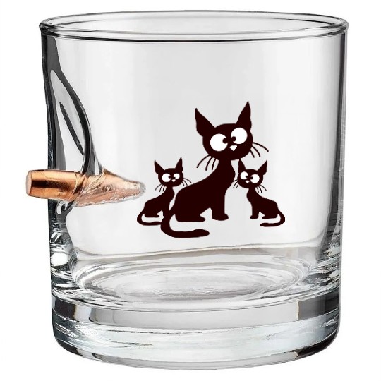 Crazy Cats Family Mom Dad 2 Small Cute Kids Babies Bullet Whiskey Glasses
