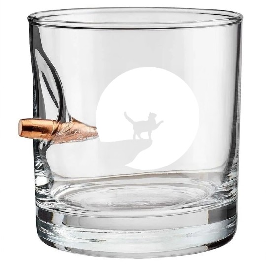 Cat Moon Cliff At Night Werewolf Round Howling Fun Bullet Whiskey Glasses