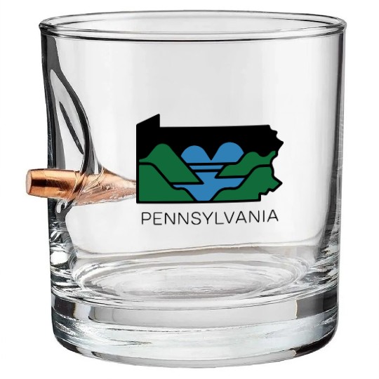Pennsylvania Outline with Heart Shaped River Map Bullet Whiskey Glasses