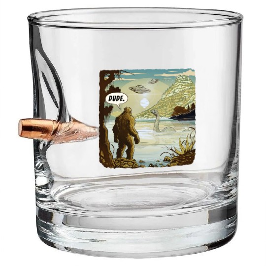 Funny UFOs Bigfoot Sasquatch Introvert Loch Ness Bullet Whiskey Glasses