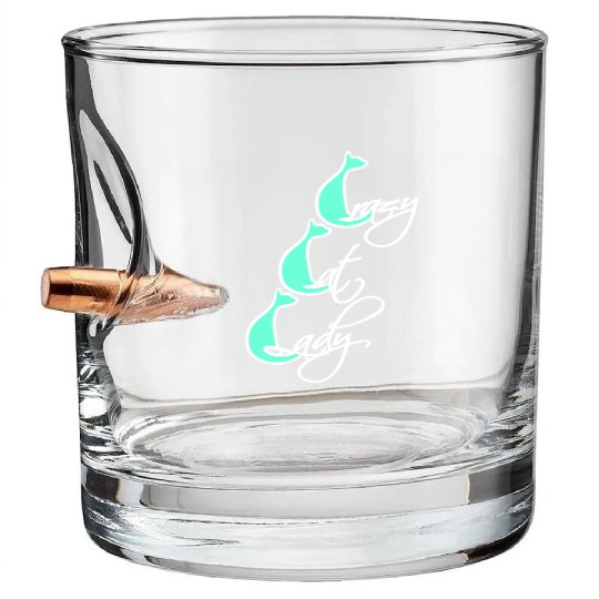 Crazy Cat Lady Text Love Saying Quote Weird Woman Bullet Whiskey Glasses