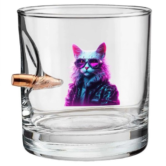 Cyberpunk 80s Disco Cat Bullet Whiskey Glasses
