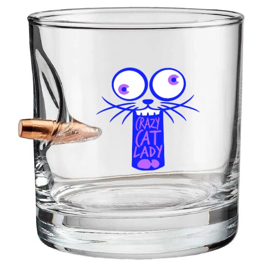 Crazy Cat Lady Text Love Saying Quote Weird Woman Bullet Whiskey Glasses