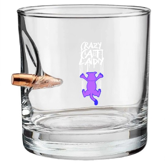 Crazy Cat Lady Text Love Saying Quote Weird Woman Bullet Whiskey Glasses