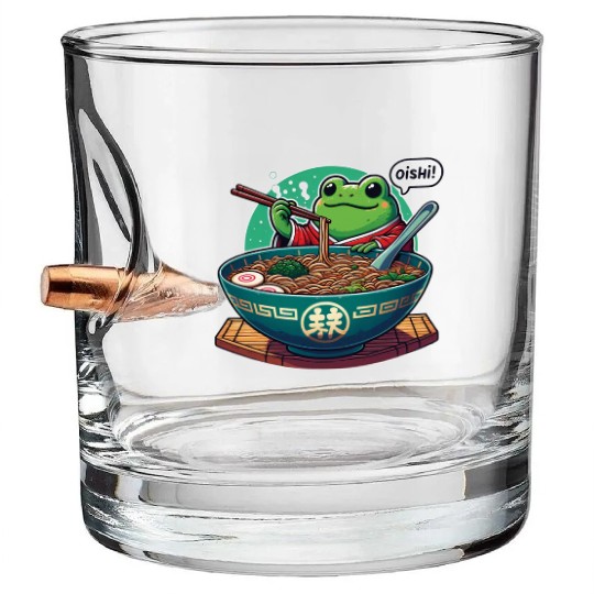 Cute Frog Enjoying Ramen - Oishii! Bullet Whiskey Glasses