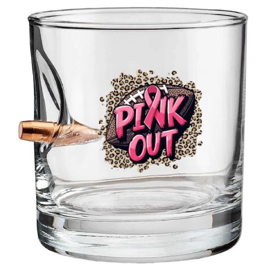 Pink Out Breast Cancer Football Coquette Bow Mom Bullet Whiskey Glasses