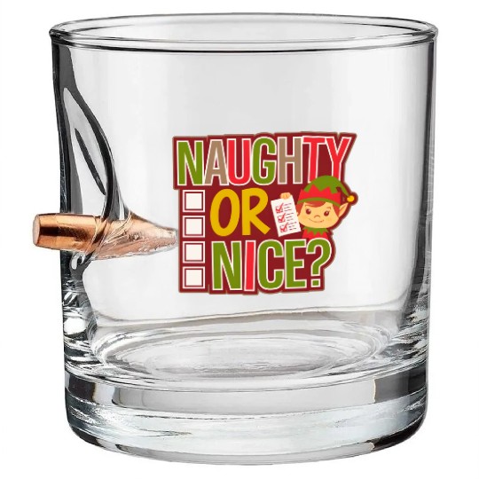 Playful Elf Naughty or Nice Holiday Fun Bullet Whiskey Glasses