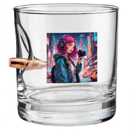 Cyberpunk Pink-Haired Girl - Neon Dreams Bullet Whiskey Glasses