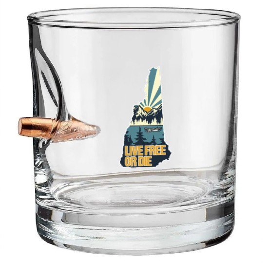 Live Free or Die Retro New Hampshire Nature Bullet Whiskey Glasses