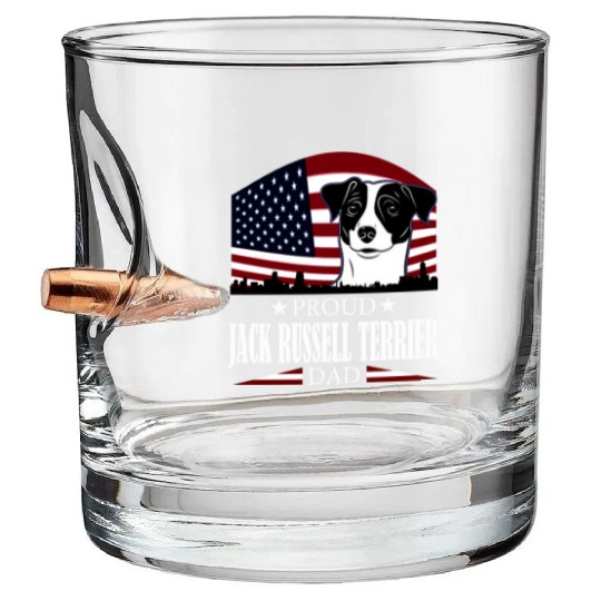 JACK RUSSELL TERRIER DAD AMERICAN FLAG- DOG Bullet Whiskey Glasses
