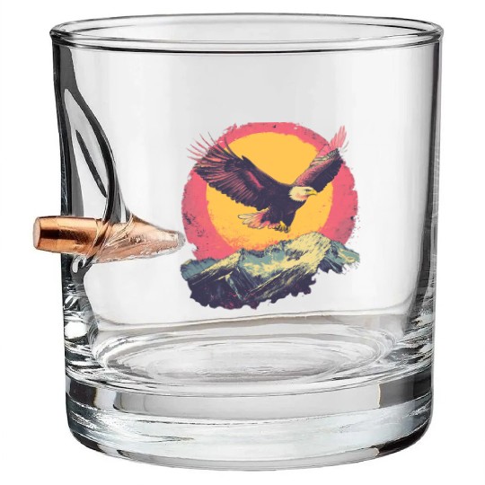 Eagle Flying Over Mountains Retro Art Bullet Whiskey Glasses