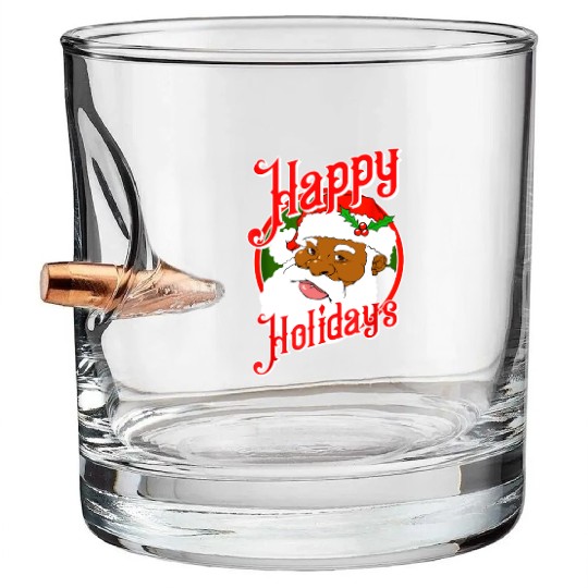 Happy Holidays African American Black Santa Claus Bullet Whiskey Glasses