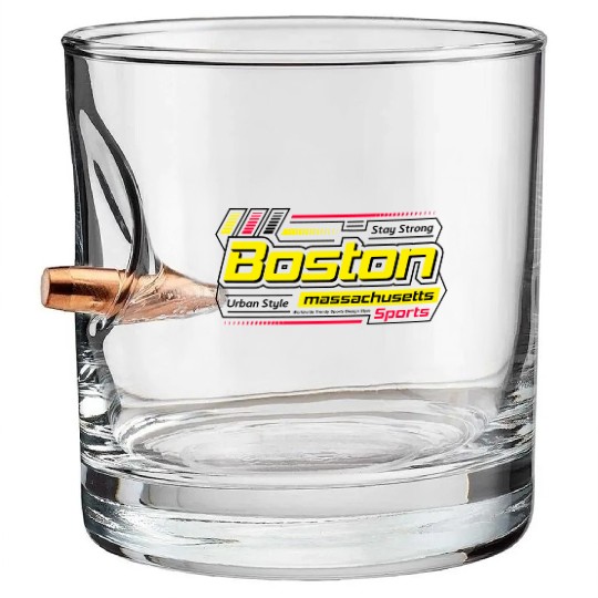 Boston Massachusetts Design Modern Sports Yellow Bullet Whiskey Glasses
