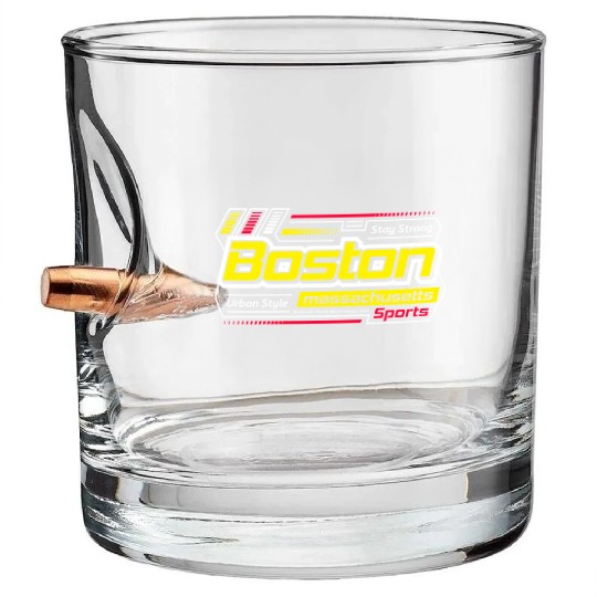 Stay Strong Boston Massachusetts City Bullet Whiskey Glasses