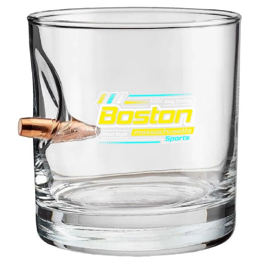 Stay Strong Boston Massachusetts City Yellow Bullet Whiskey Glasses