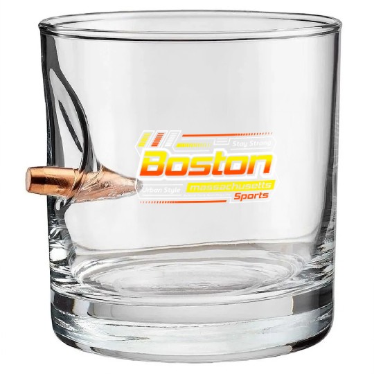Stay Strong Boston Massachusetts Design Modern Bullet Whiskey Glasses