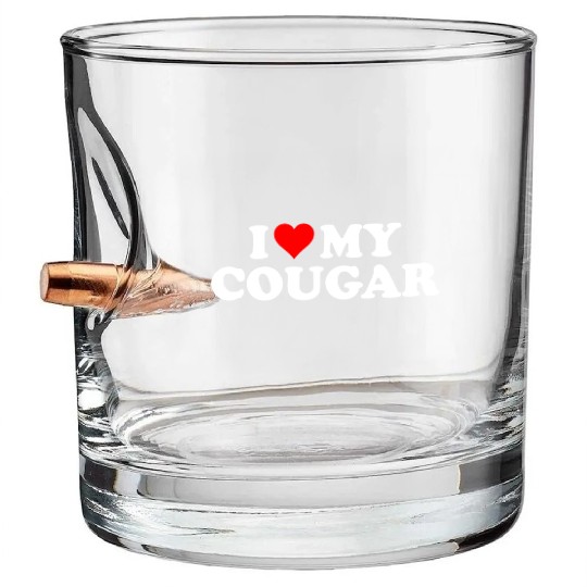 I Love Cougars Cougar Humor Valentine's Day 3BK1 Bullet Whiskey Glasses