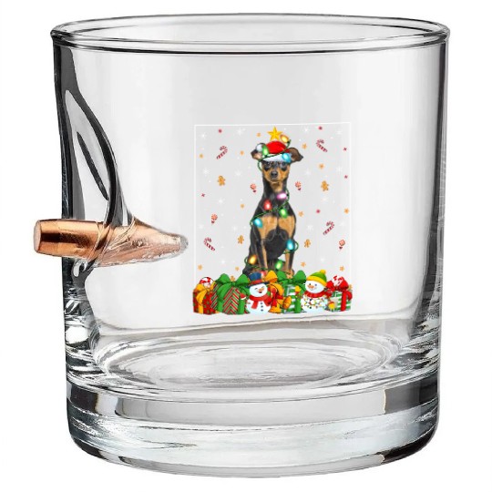 Miniature Pinscher Dog Christmas Lights Bullet Whiskey Glasses