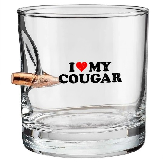 I Love Cougars Cougar Humor Valentine's Day 4WH1 Bullet Whiskey Glasses
