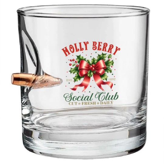 Holly Berry Soociial Clubb CHrismas Bullet Whiskey Glasses