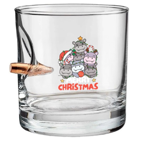 Hippo Christmas Tree Merry Christmas Bullet Whiskey Glasses