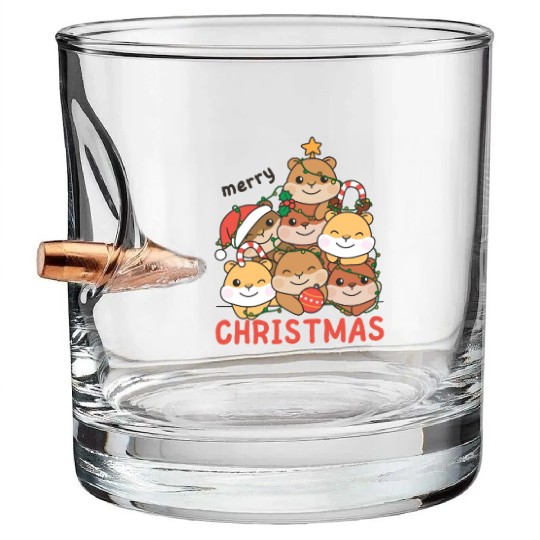 Hamster Christmas Tree Merry Christmas Bullet Whiskey Glasses