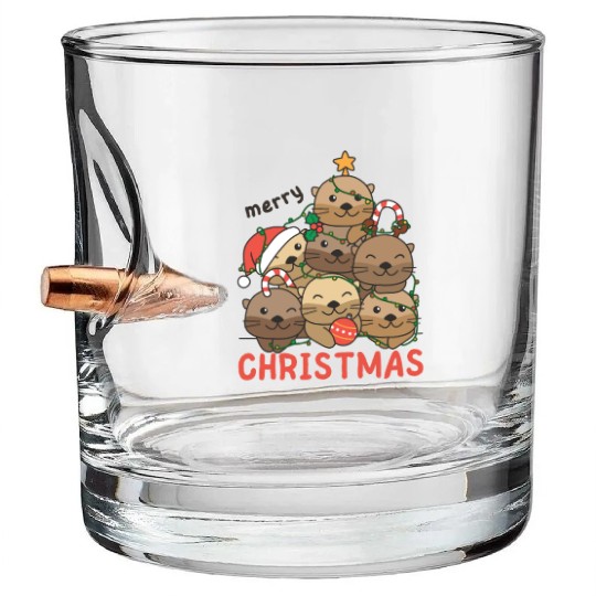 Otter Christmas Tree Merry Christmas Bullet Whiskey Glasses