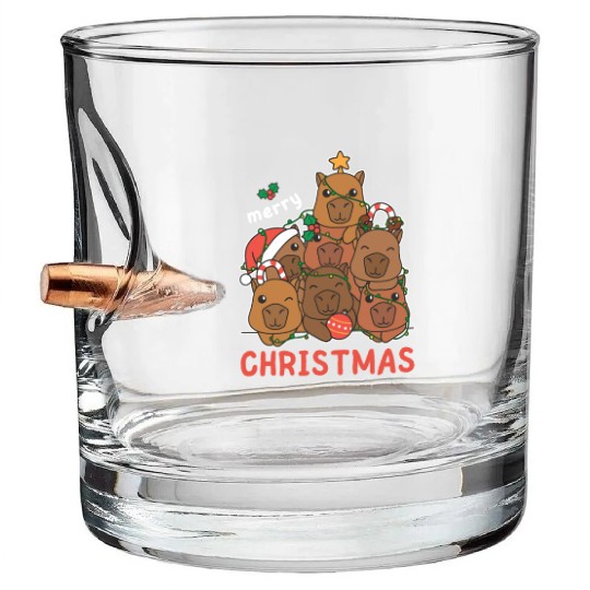 Capybara Christmas Tree Merry Christmas Bullet Whiskey Glasses