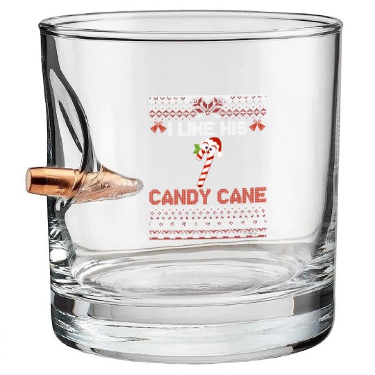 I Like His Candy Cane Funny Couples Ugly Xmas Bullet Whiskey Glasses