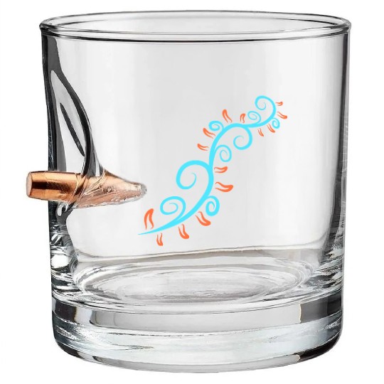 Vine Plant Blue Orange Leaves Decorative Pattern Bullet Whiskey Glasses