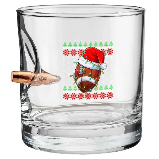 American Football Rugby Ugly Christmas Santa Hat Bullet Whiskey Glasses