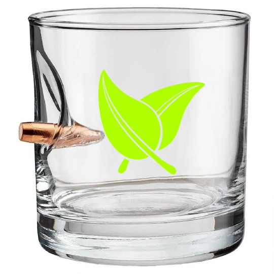 2 Green Beautiful Leaves Eco Spring Summer Nature Bullet Whiskey Glasses