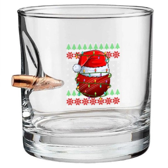 Cricket Ball Ugly Christmas Santa Hat Bullet Whiskey Glasses
