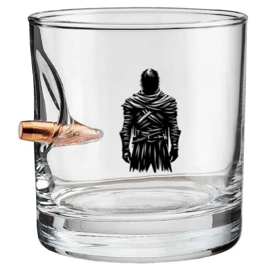 Black Warrior Sketch Power Fantasy Art 2 Bullet Whiskey Glasses
