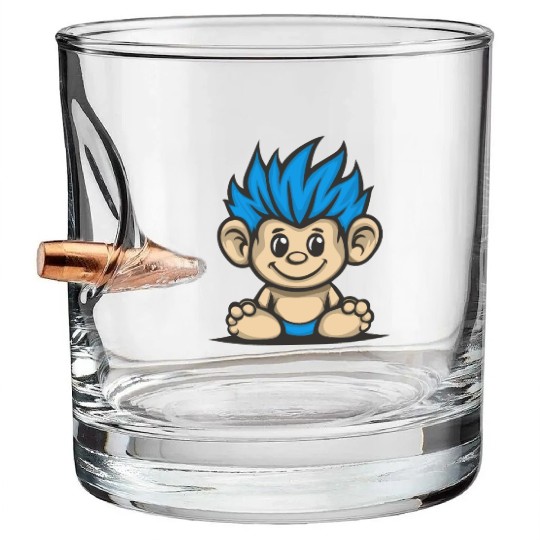 Blue Haired Cute Chibi Monkey Bullet Whiskey Glasses