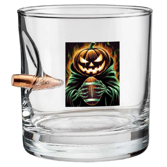 Spooky Halloween Football Jack-O'-Lantern pumpkin Bullet Whiskey Glasses