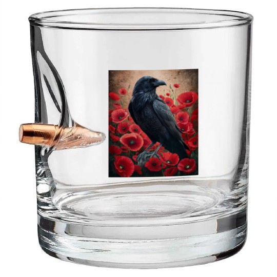 Raven Red Poppies Gothic Nature Art natural Bullet Whiskey Glasses