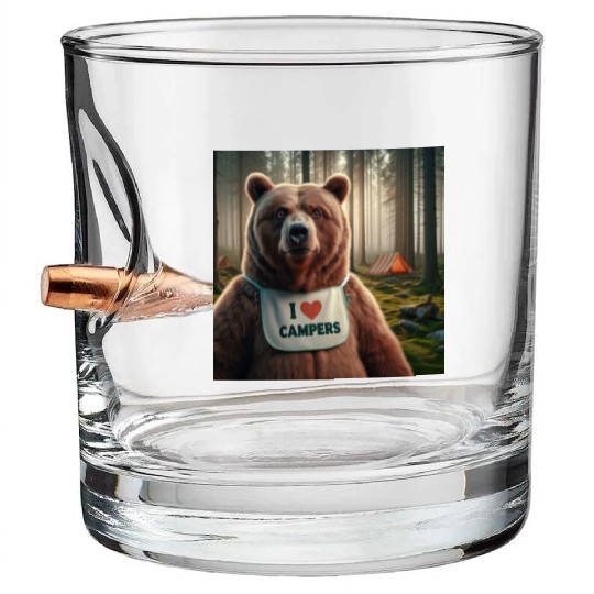 I love campers Grizzly bear with bib Bullet Whiskey Glasses