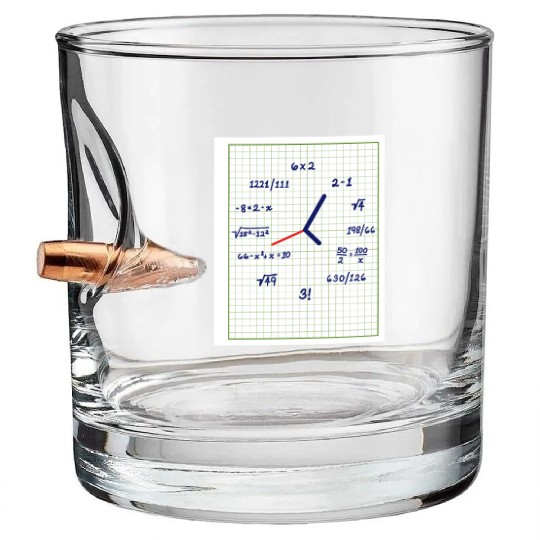 Math Clock with Equations Uhr Mathematik Bullet Whiskey Glasses