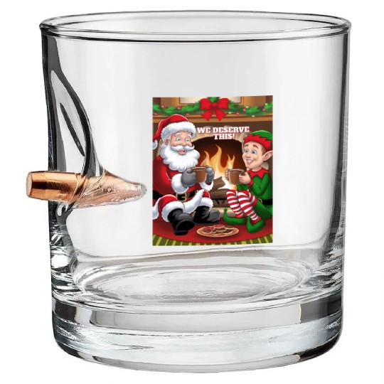 We Deserve This! Santa Claus And Elf Relaxing Bullet Whiskey Glasses