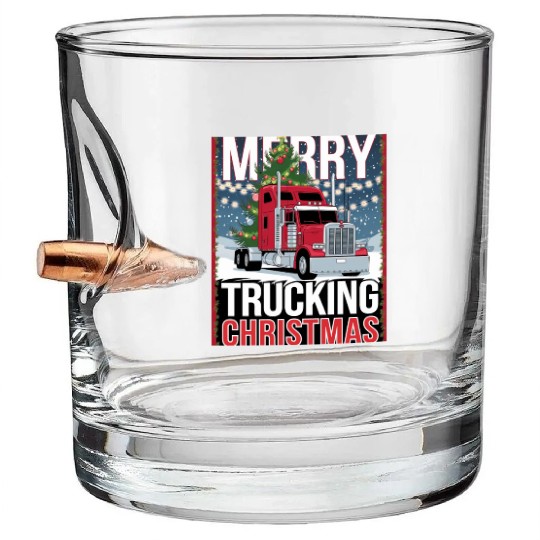 Merry Trucking Christmas Festive Semi-Truck Card Bullet Whiskey Glasses
