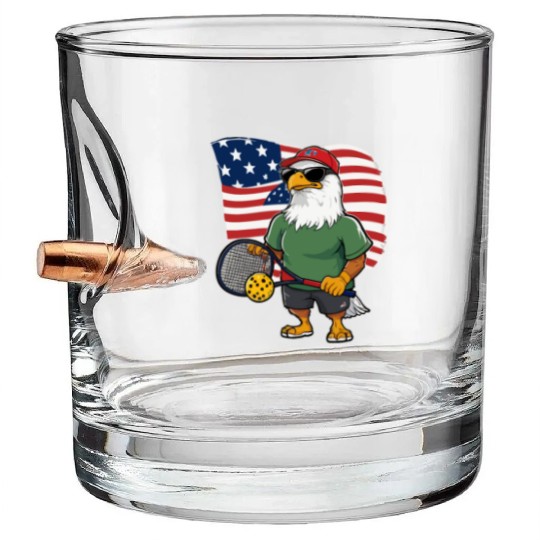 US Flag Pickleball Eagle Bullet Whiskey Glasses