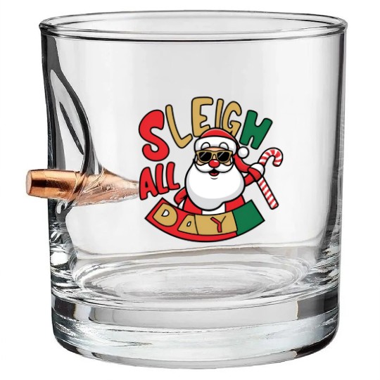 Sleigh All Day Christmas Design Bullet Whiskey Glasses