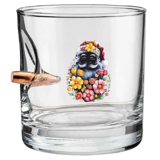 Floral Santa Claus Silhouette christmas flowers Bullet Whiskey Glasses