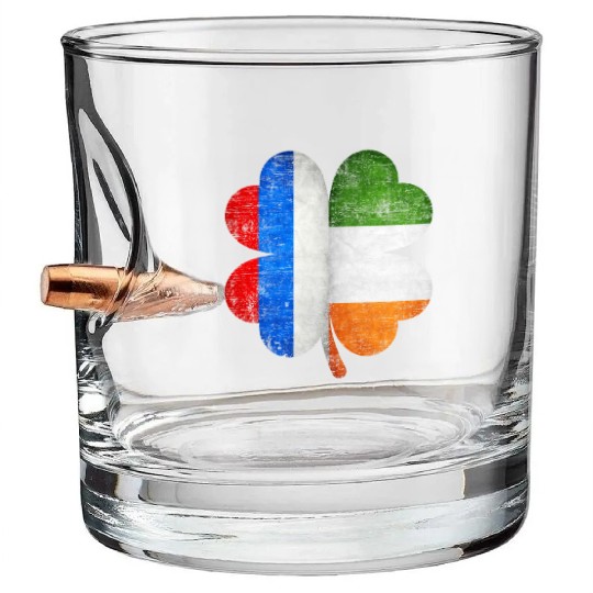Russian Irish Shamrock Russia Ireland Flag Bullet Whiskey Glasses