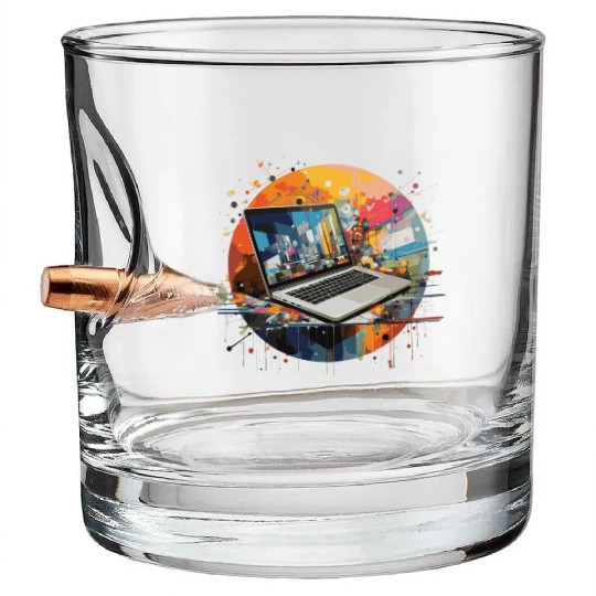 Laptop Computer Computer Bullet Whiskey Glasses