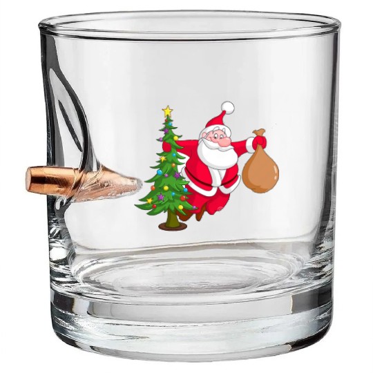santa with christmas tree Bullet Whiskey Glasses