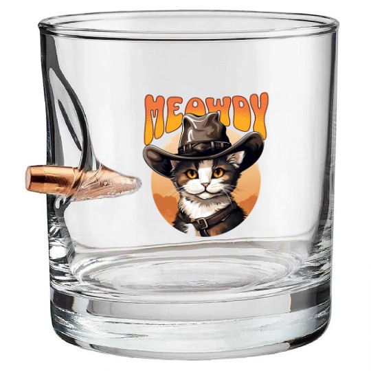 Meowdy Cowboy Cat Funny Howdy Meowdy Cowboy Cat Bullet Whiskey Glasses