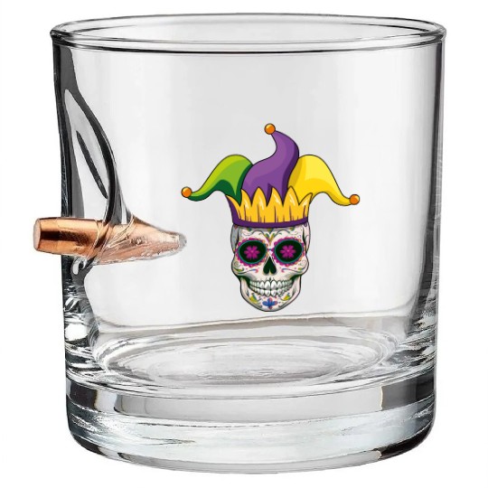 Sugarskull Clown Beads Festival Parade Mardi Gras Bullet Whiskey Glasses